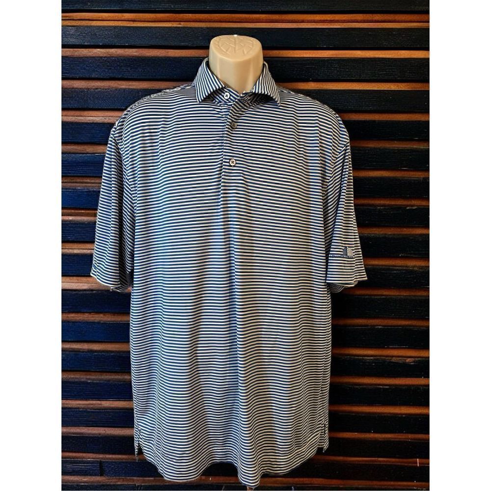 FootJoy FJ Performance Stretch Polo Shirt Mens LARGE Blue Striped